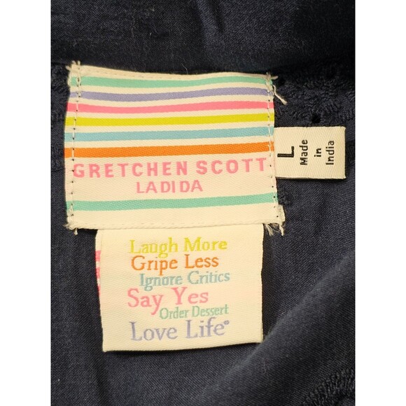 Gretchen Scott L Magnifico Dress Cotton Embroidered Navy Blue Tunic Shift EUC - Picture 8 of 9